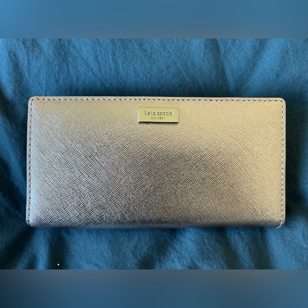 Kate Spade long tinsel rose gold metallic wallet
